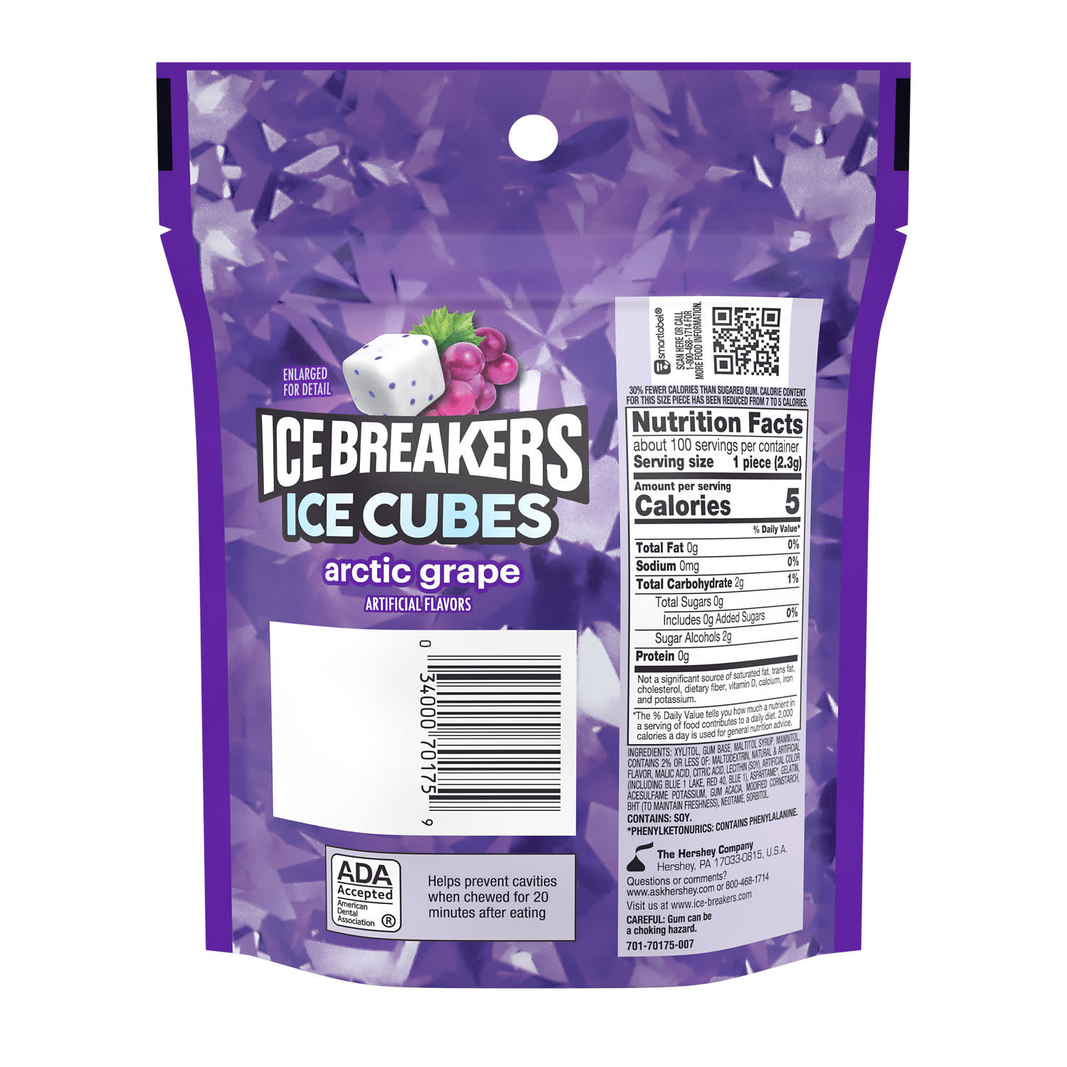 Ice Breakers Ice Cubes Arctic Grape Sugar Free Chewing Gum, Pouch 8.11 oz, 100 Pieces thumbnail 3