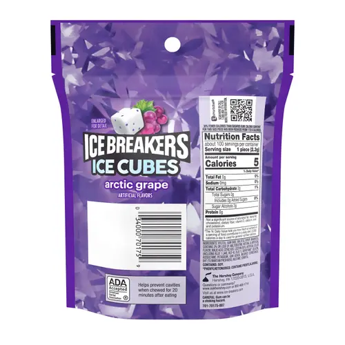 Ice Breakers Ice Cubes Arctic Grape Sugar Free Chewing Gum, Pouch 8.11 oz, 100 Pieces thumbnail 3