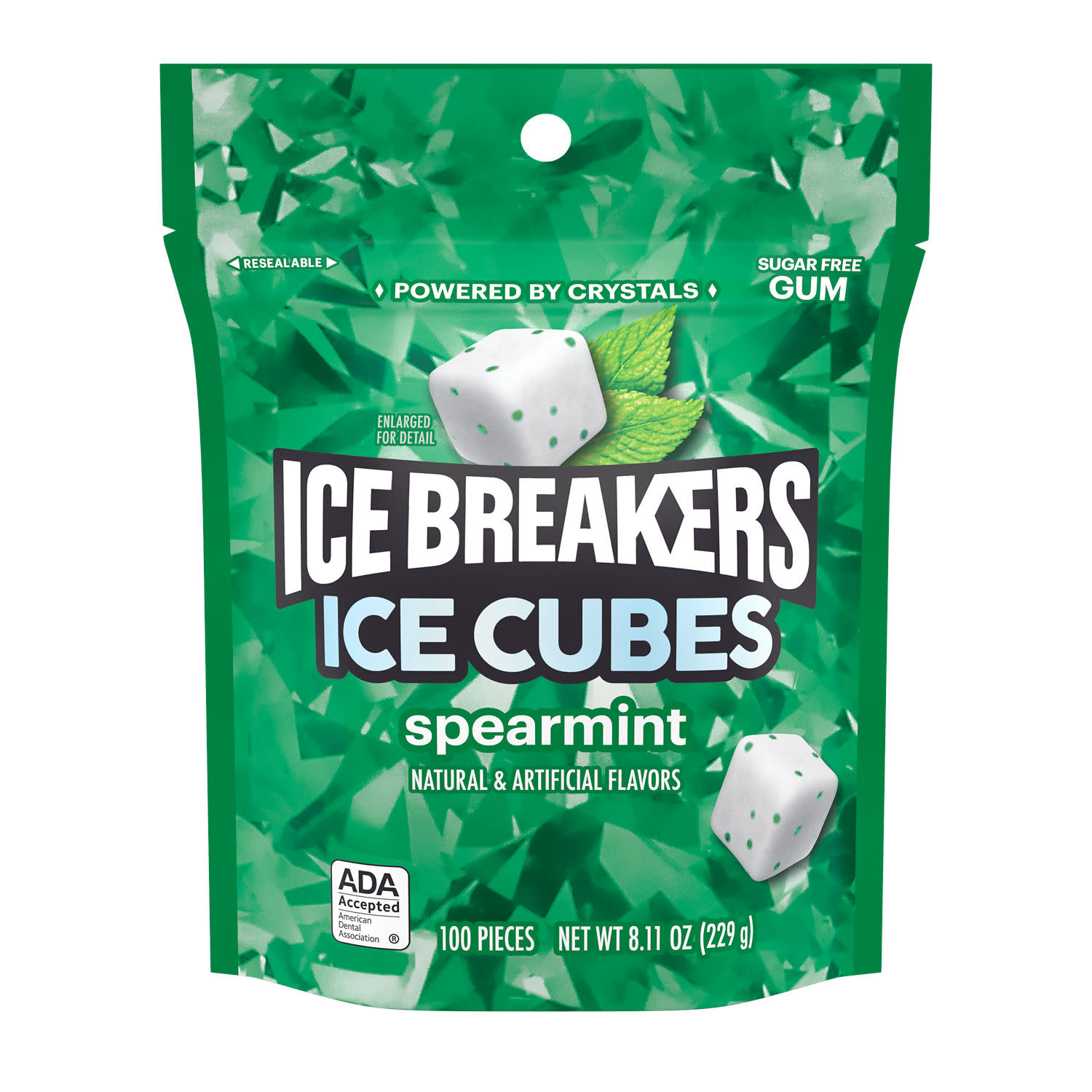 Ice Breakers Ice Cubes Spearmint Sugar Free Chewing Gum, Pouch 8.11 oz, 100 Pieces thumbnail 2