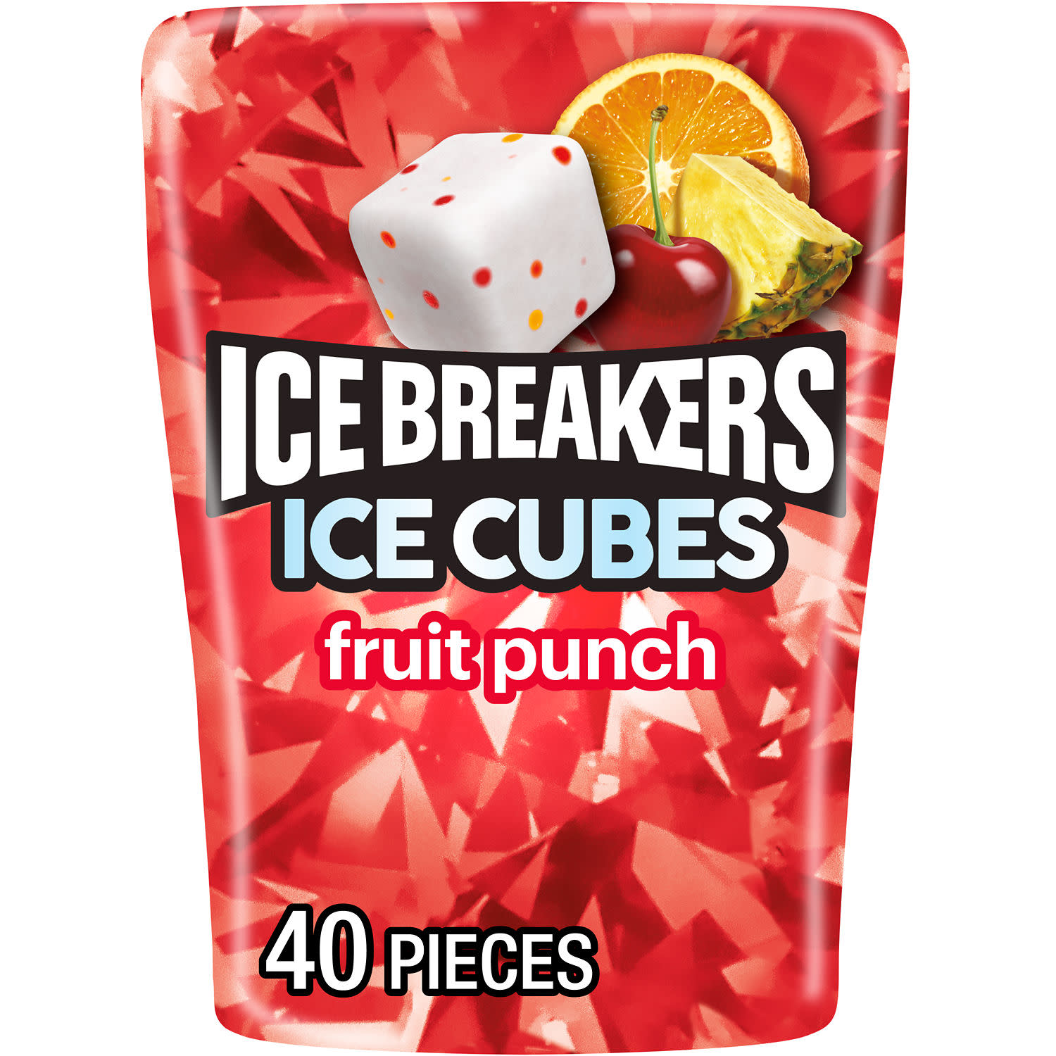 Ice Breakers Ice Cubes Fruit Punch Sugar Free Chewing Gum, Bottle 3.24 oz, 40 Pieces