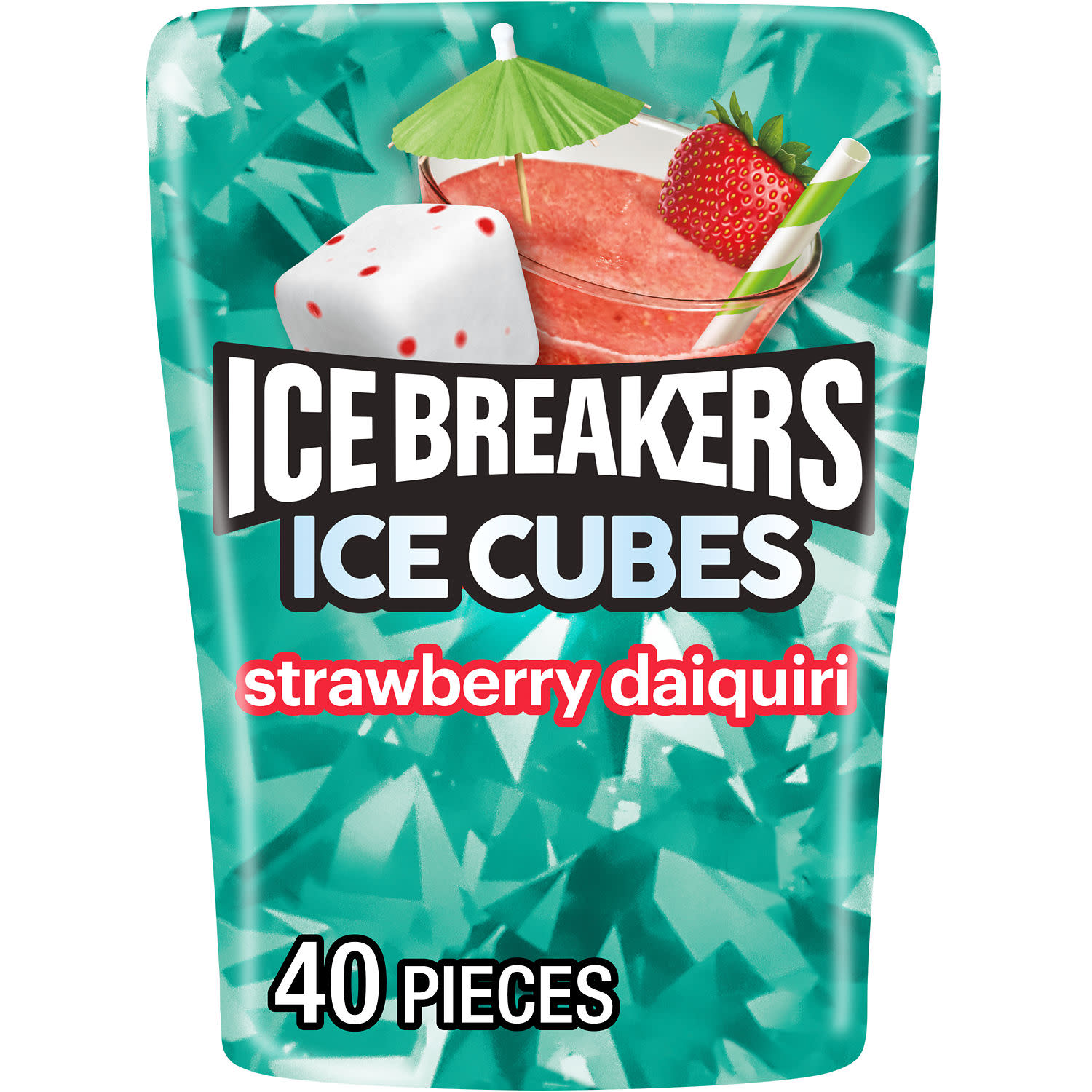 Ice Breakers Ice Cubes Strawberry Daiquiri Sugar Free Chewing Gum, Bottle 3.24 oz, 40 Pieces