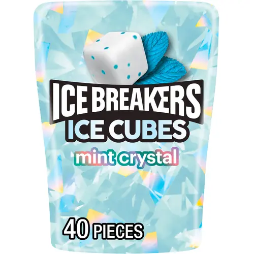 Ice Breakers Ice Cubes Mint Crystal Sugar Free Chewing Gum, Bottle 3.24 oz, 40 Pieces