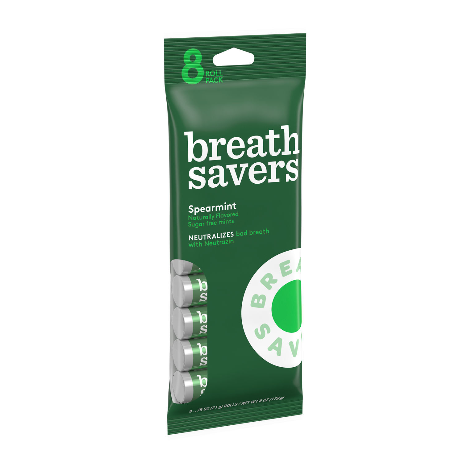 Breath Savers Spearmint Flavored Sugar Free Breath Mints, Rolls 0.75 oz, 8 Count thumbnail 2