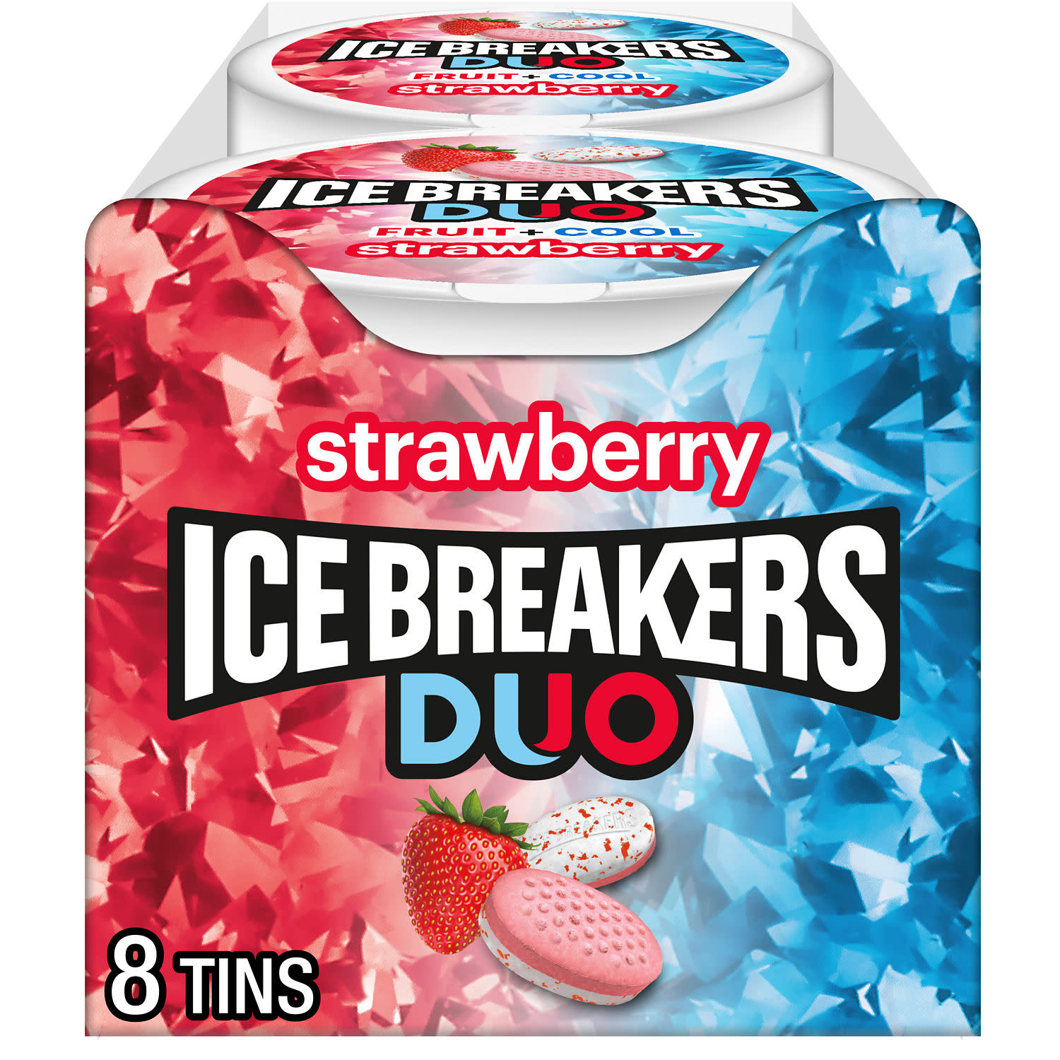 Ice Breakers Duo Fruit Plus Cool Strawberry Sugar Free Mints, Tins 1.3 oz, 8 Count