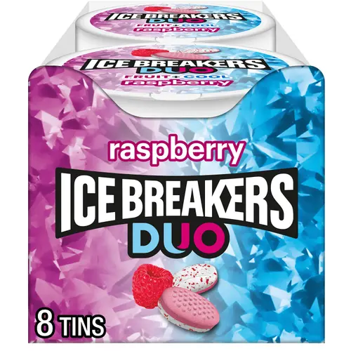 Ice Breakers Duo Fruit Plus Cool Raspberry Sugar Free Mints, Tins 1.3 oz, 8 Count