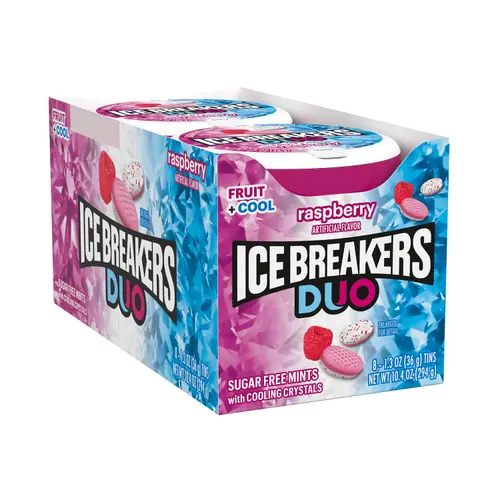 Ice Breakers Duo Fruit Plus Cool Raspberry Sugar Free Mints, Tins 1.3 oz, 8 Count thumbnail 2