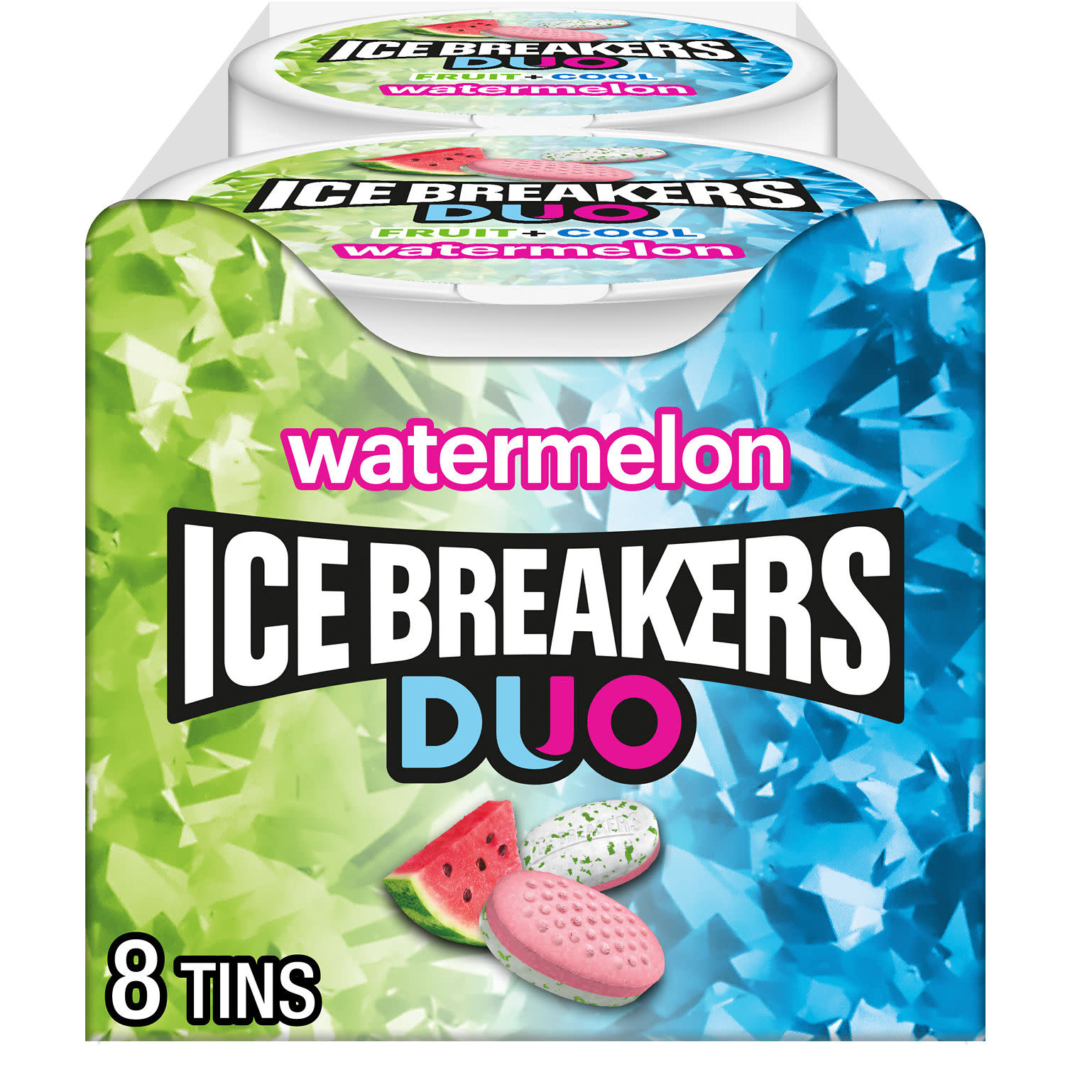 Ice Breakers Duo Fruit Plus Cool Watermelon Sugar Free Mints, Tins 1.3 oz, 8 Count