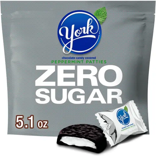 York Zero Sugar Chocolate Peppermint Patties Candy, Bag 5.1 oz