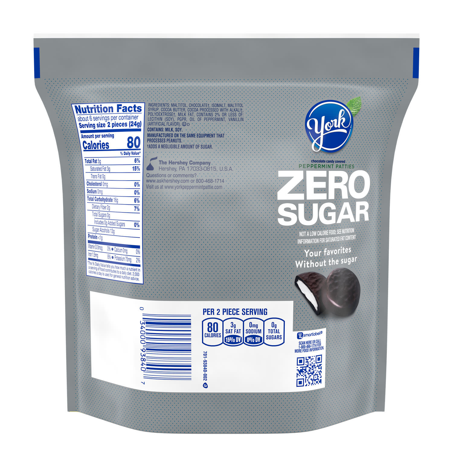 York Zero Sugar Chocolate Peppermint Patties Candy, Bag 5.1 oz thumbnail 3