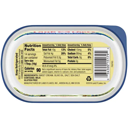 Land O Lakes Butter with Olive Oil and Sea Salt, Spreadable, 7 oz Tub thumbnail 4