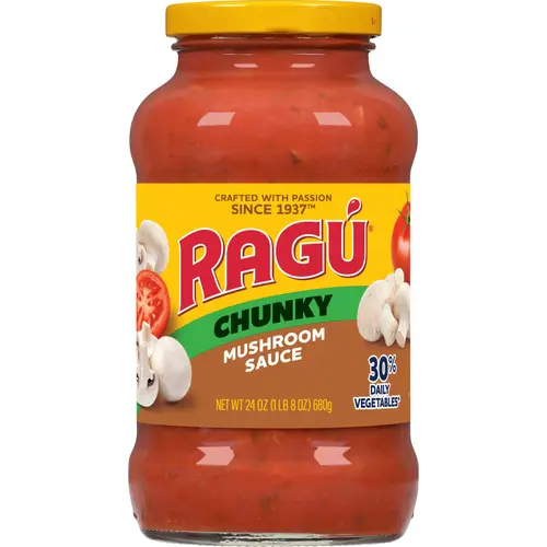 Ragu Super Chunky Mushroom Pasta Sauce, Diced Tomatoes, 24 oz, 5 Servings per Container