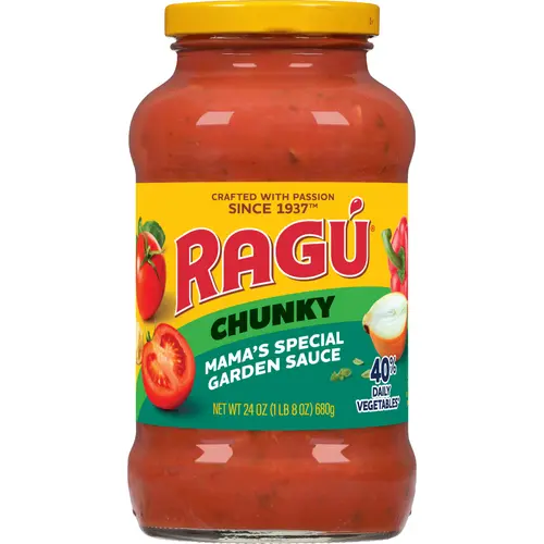 Ragu Chunky Mama's Garden Pasta Sauce Diced Tomatoes, Onions, Red Bell Peppers, Garlic and Cheese, 24 oz