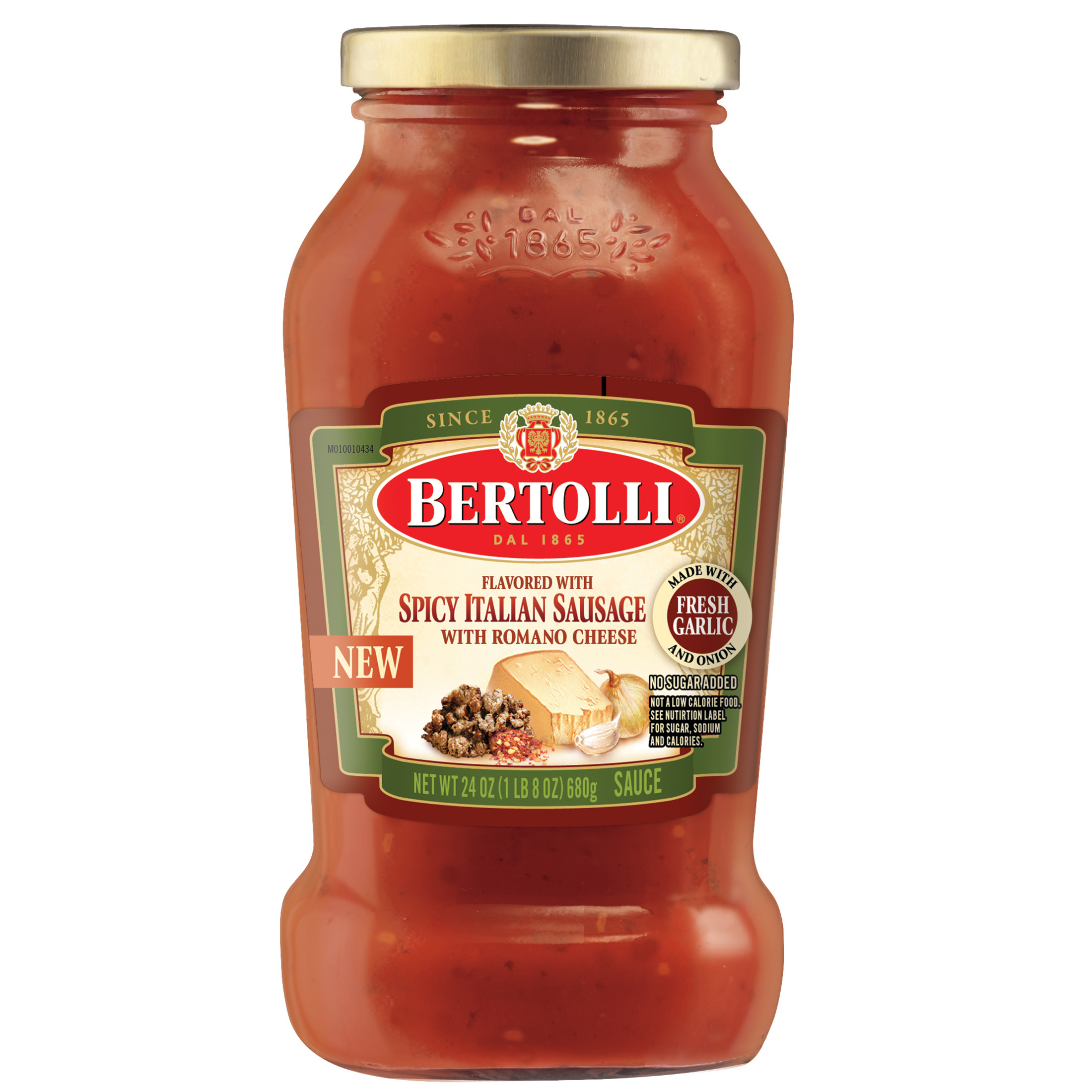 Bertolli Pasta Sauce with Spicy Italian Sausage and Romano Cheese, Spaghetti Tomato Sauce, 24 oz