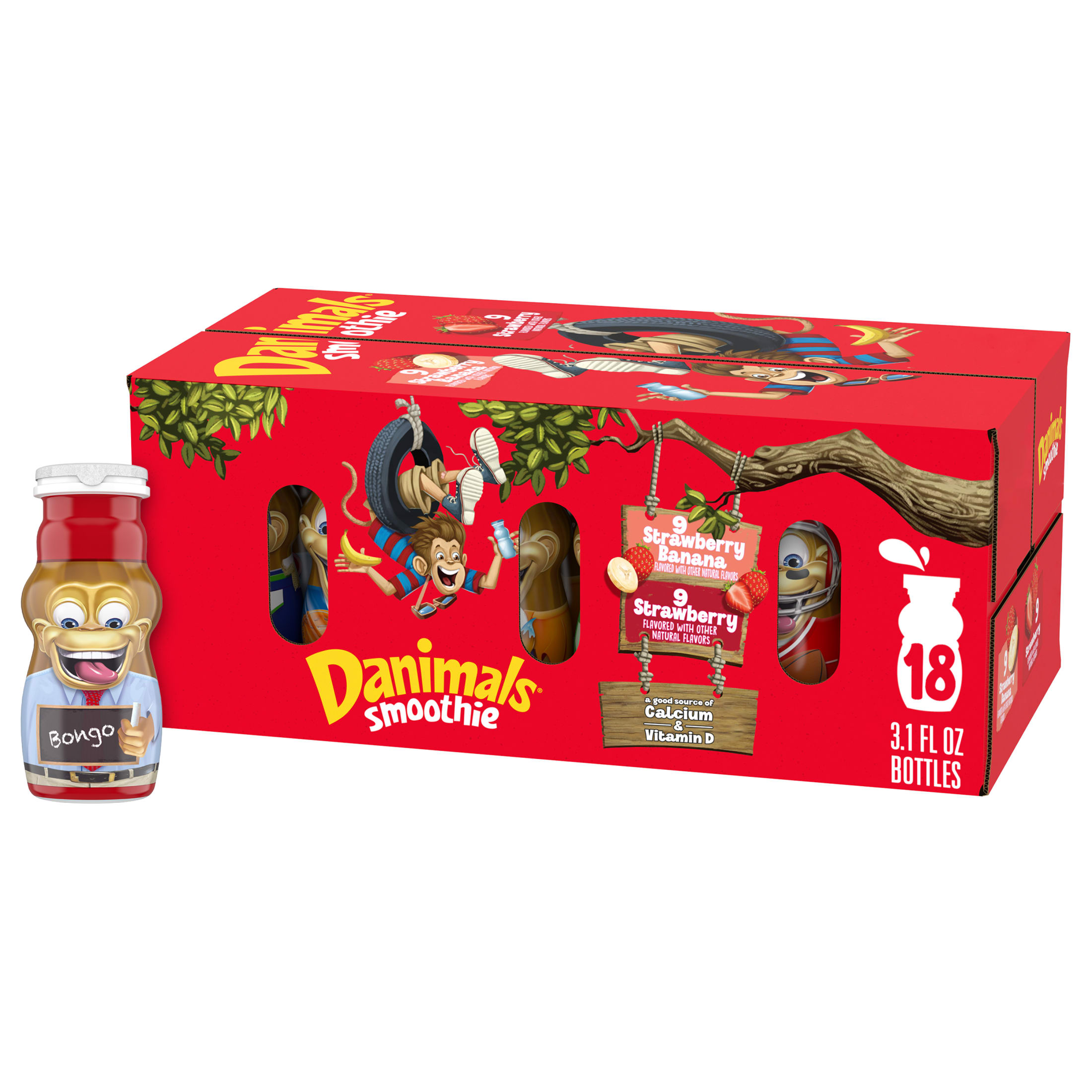 Danimals Smoothie Strawberry Explosion and Swingin' Strawberry Banana Dairy Drink, 3.1 OZ, 18 Ct