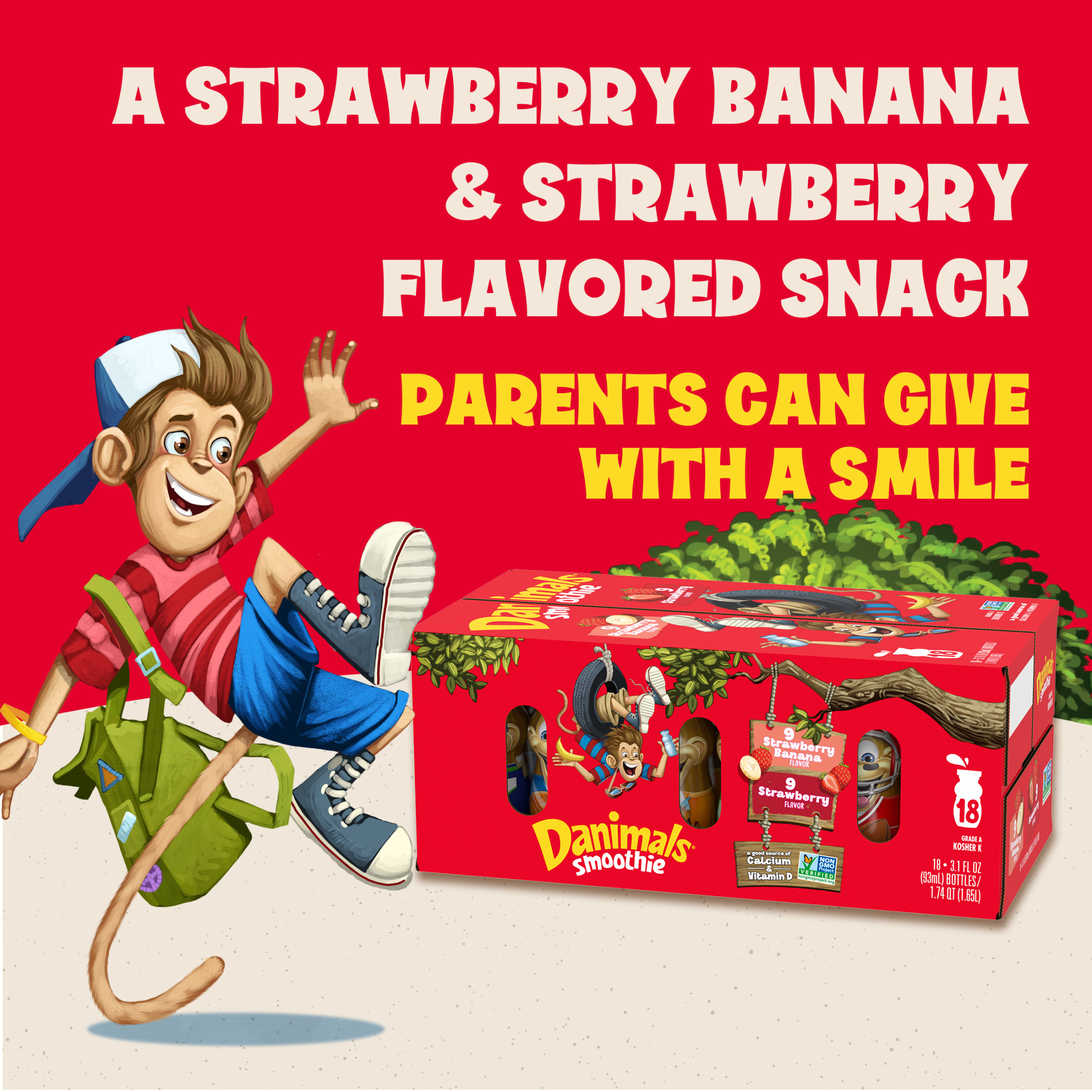 Danimals Smoothie Strawberry Explosion and Swingin' Strawberry Banana Dairy Drink, 3.1 OZ, 18 Ct thumbnail 3