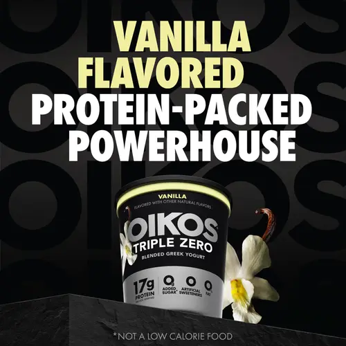 Oikos Triple Zero 17g Protein, 0g Added Sugar, Fat Free Vanilla Greek Yogurt Tub, 32 oz thumbnail 2