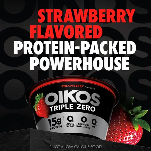 Oikos Triple Zero 15g Protein Fat Free Strawberry Greek Yogurt Cups, 5.3 oz, 4 Ct thumbnail 2