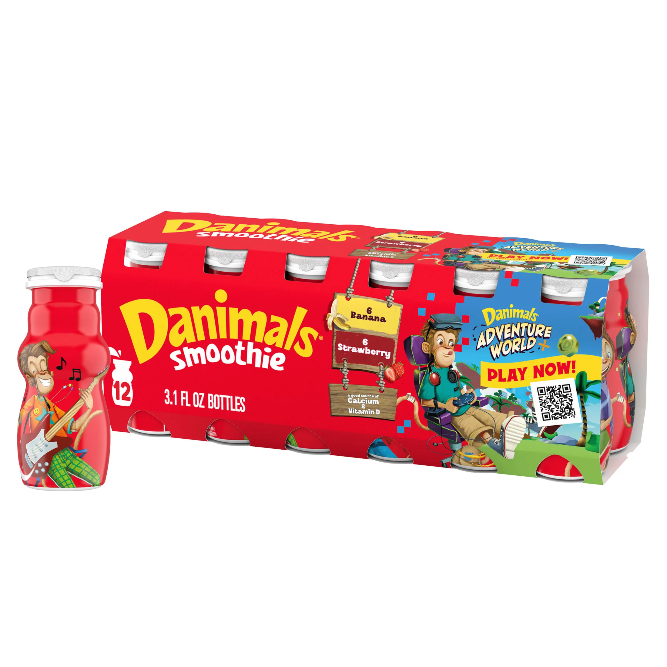 Danimals Smoothie Strawberry Explosion and Banana Split Dairy Drink, 3.1 OZ, 12 Ct