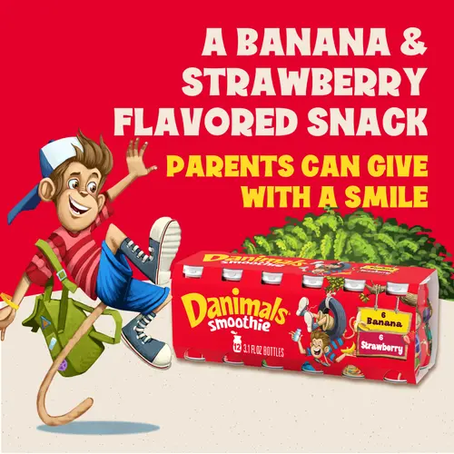Danimals Smoothie Strawberry Explosion and Banana Split Dairy Drink, 3.1 OZ, 12 Ct thumbnail 3