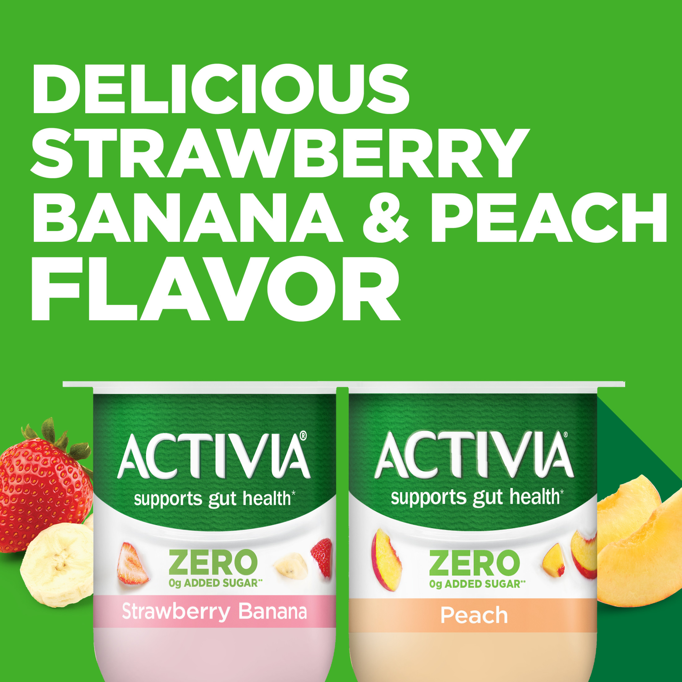 Activia Zero 0g Added Sugar* Strawberry Banana and Peach Probiotic Yogurt, Nonfat Yogurt Cups, 4 OZ, 12 Count thumbnail 2