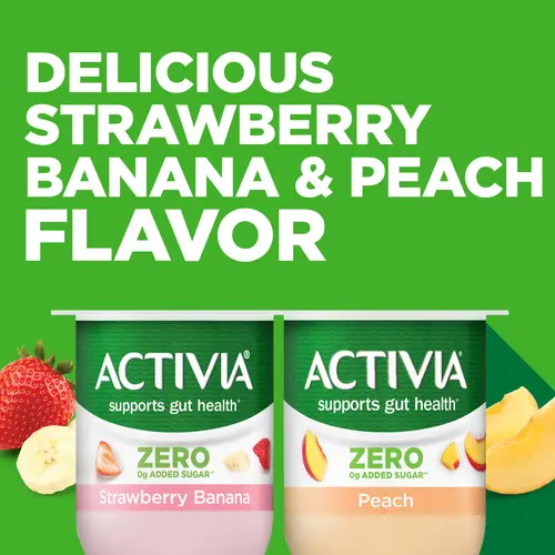 Activia Zero 0g Added Sugar* Strawberry Banana and Peach Probiotic Yogurt, Nonfat Yogurt Cups, 4 OZ, 12 Count thumbnail 2