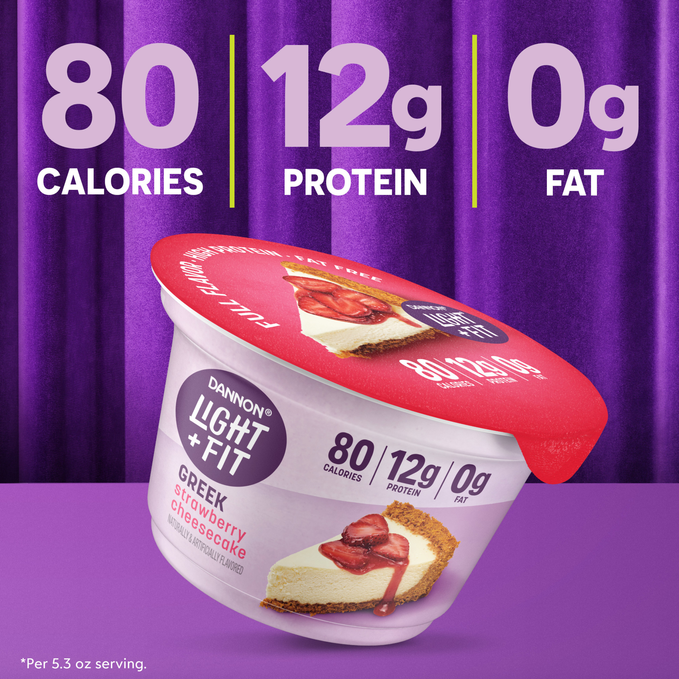 Dannon Light + Fit Strawberry Cheesecake Flavored Greek Fat Free Yogurt Pack, 5.3 oz, 4 Count thumbnail 4