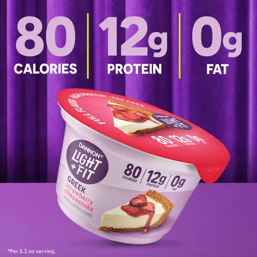Dannon Light + Fit Strawberry Cheesecake Flavored Greek Fat Free Yogurt Pack, 5.3 oz, 4 Count thumbnail 4