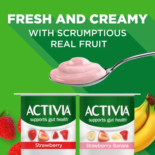 Activia Strawberry and Strawberry Banana Probiotic Yogurt, Lowfat Yogurt Cups, 4 oz, 12 Count thumbnail 3