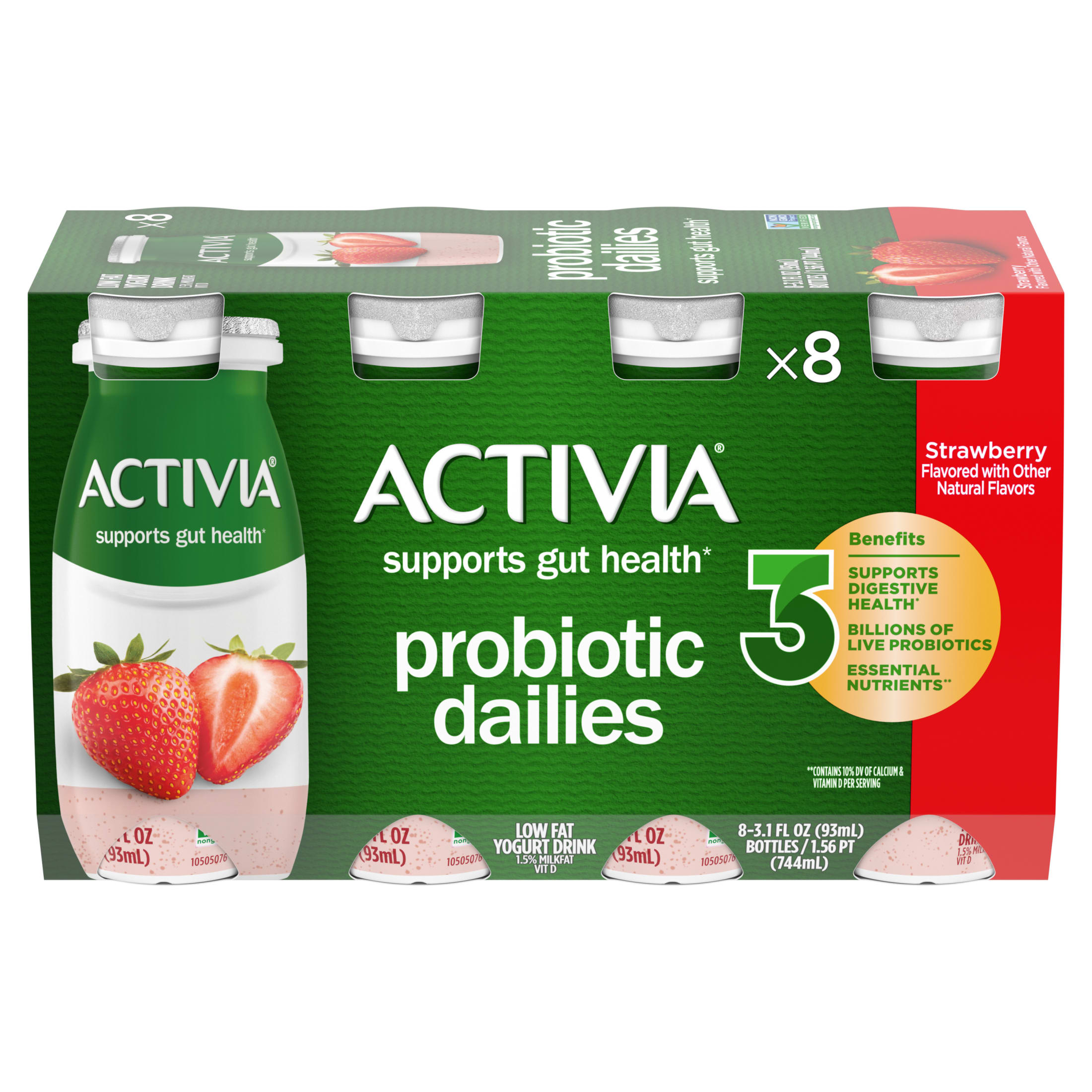 Activia Probiotic Dailies Strawberry Lowfat Probiotic Yogurt Drinks, 3.1 fl oz, 8 Count thumbnail 2
