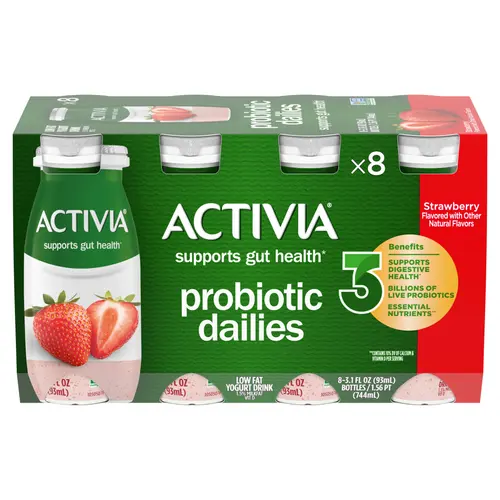 Activia Probiotic Dailies Strawberry Lowfat Probiotic Yogurt Drinks, 3.1 fl oz, 8 Count thumbnail 2