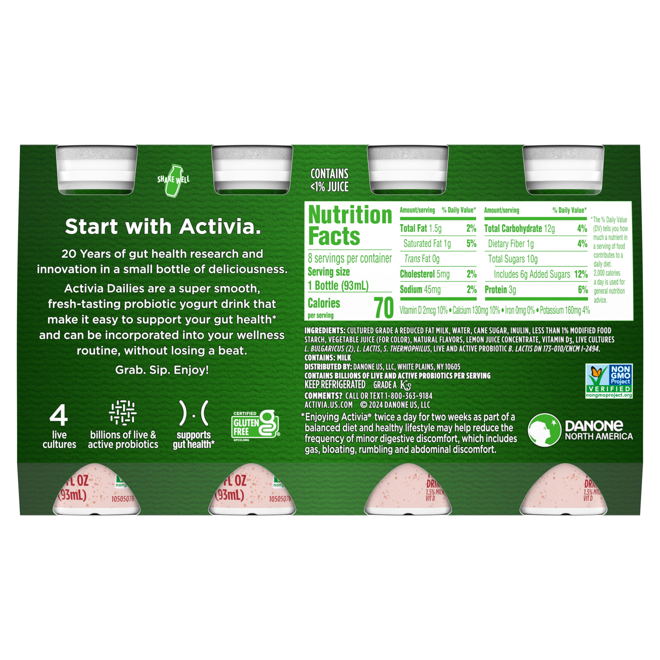 Activia Probiotic Dailies Strawberry Lowfat Probiotic Yogurt Drinks, 3.1 fl oz, 8 Count thumbnail 3