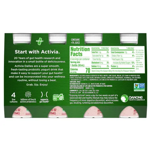 Activia Probiotic Dailies Strawberry Lowfat Probiotic Yogurt Drinks, 3.1 fl oz, 8 Count thumbnail 3