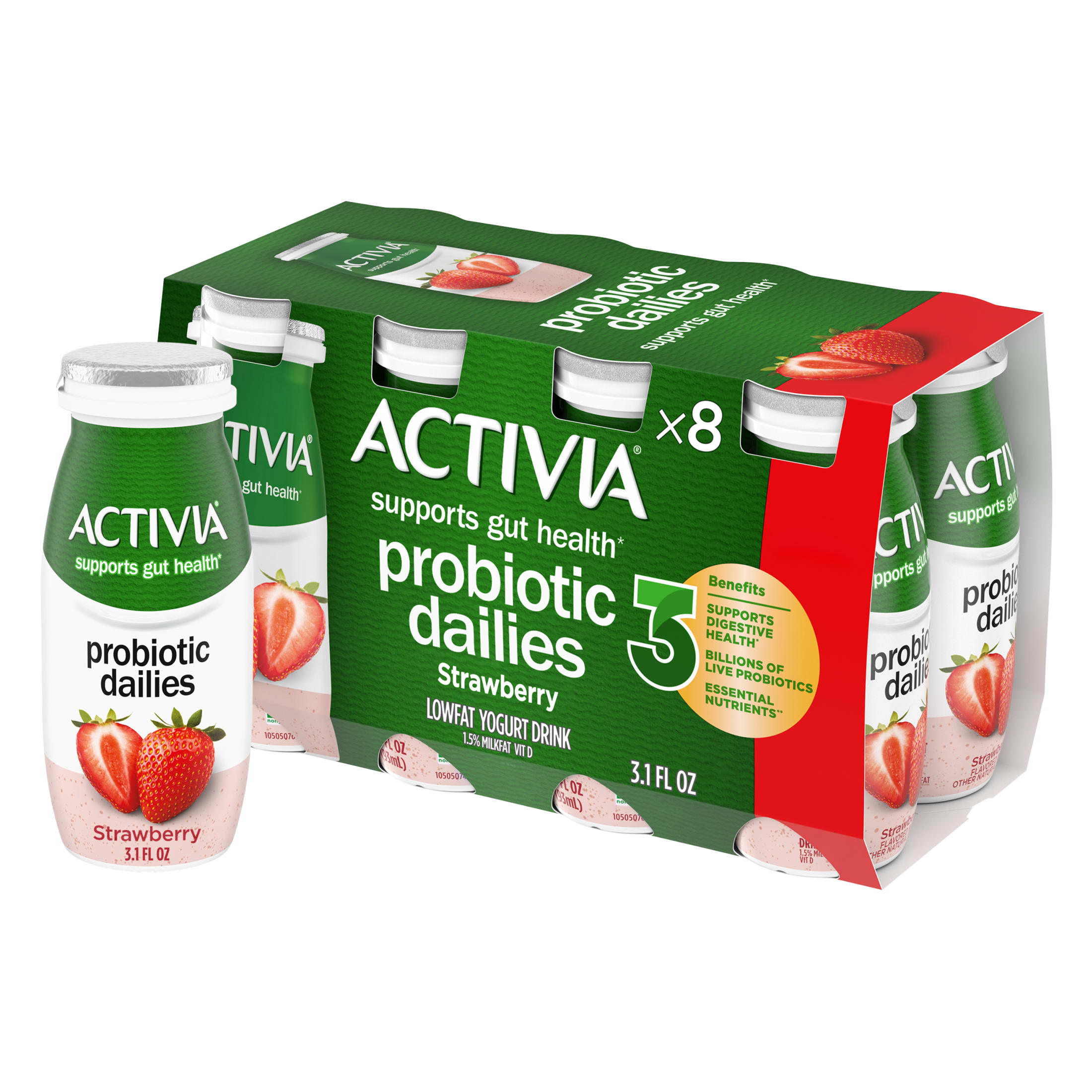 Activia Probiotic Dailies Strawberry Lowfat Probiotic Yogurt Drinks, 3.1 fl oz, 8 Count thumbnail 4