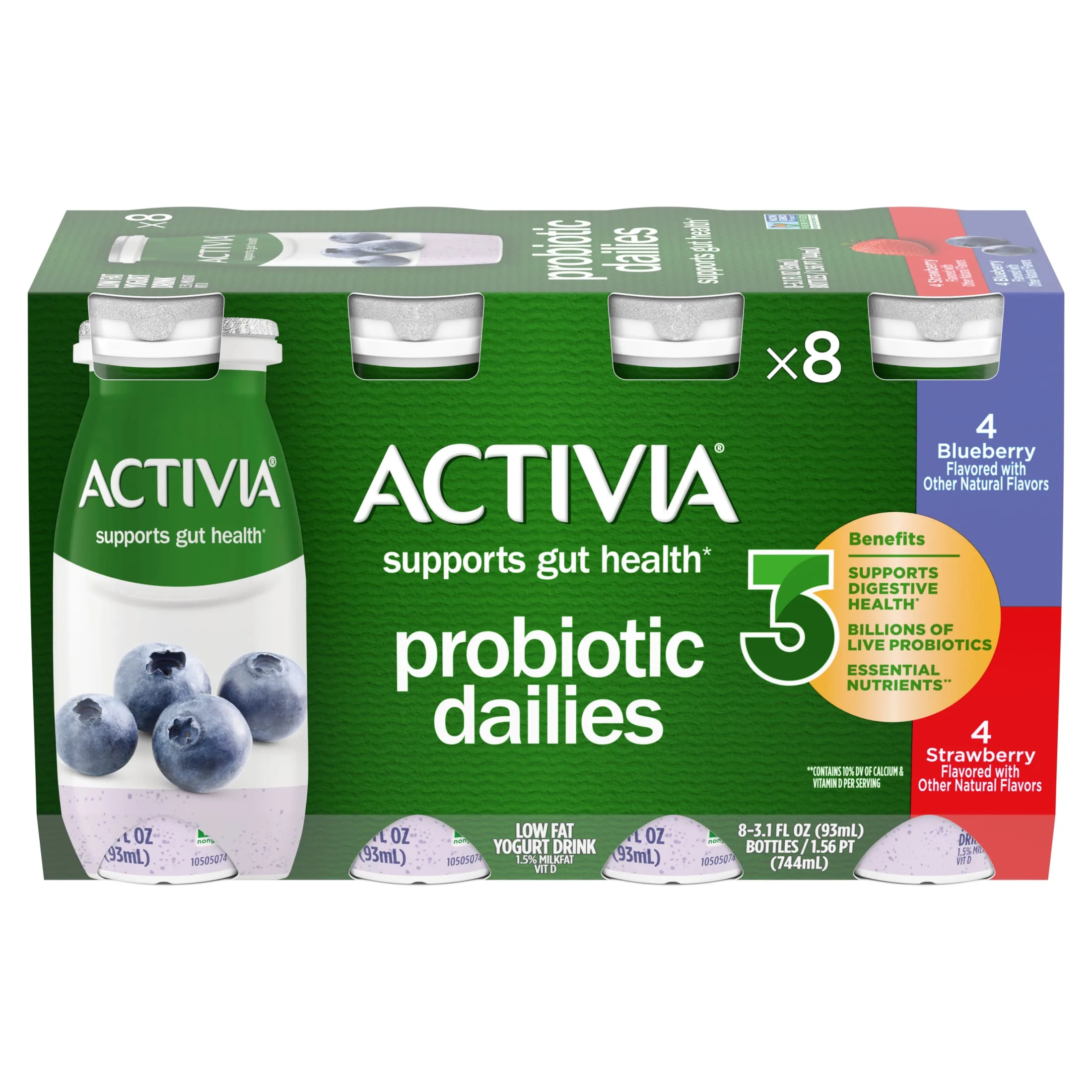 Activia Probiotic Dailies Strawberry and Blueberry Lowfat Probiotic Yogurt Drinks, 3.1 fl oz, 8 Count