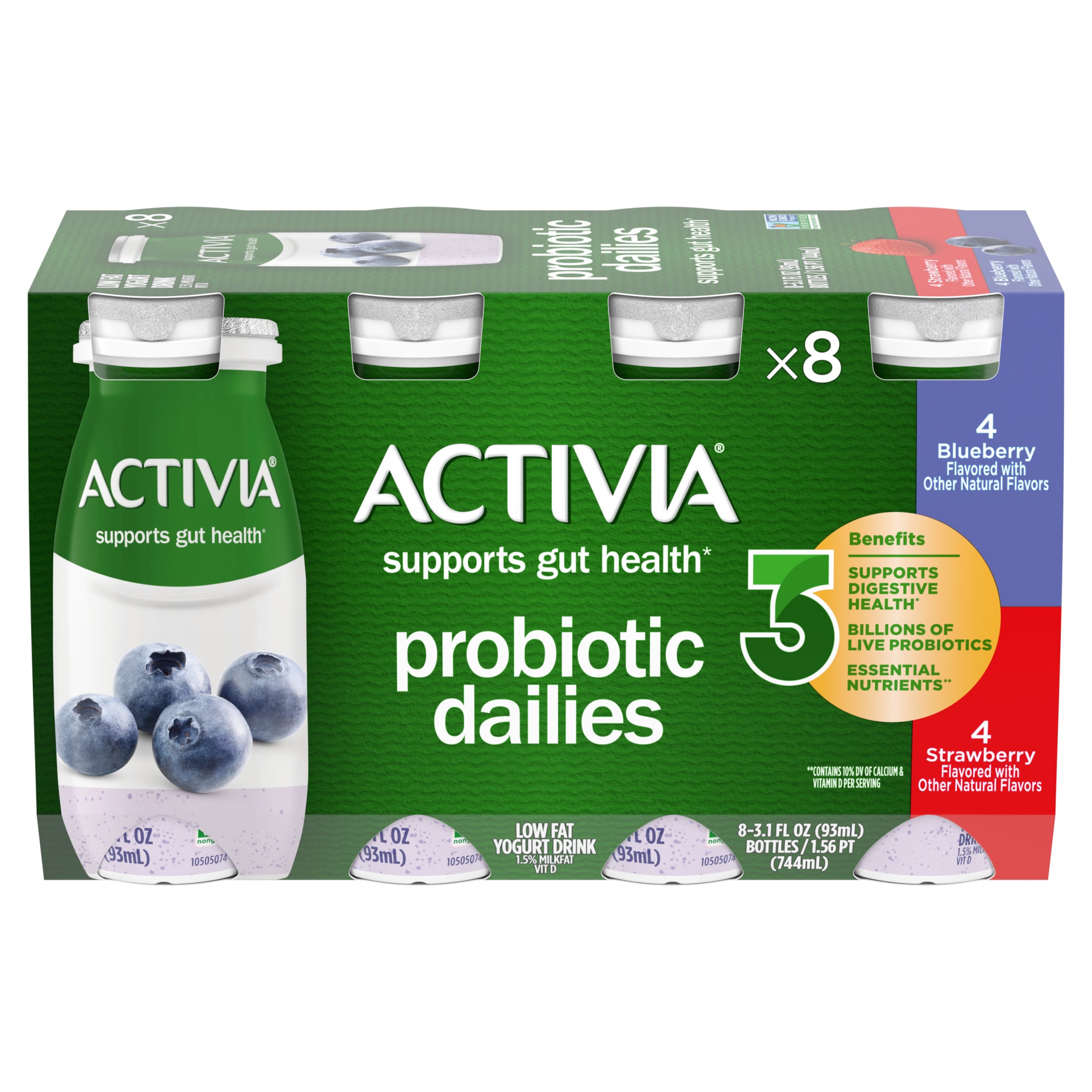 Activia Probiotic Dailies Strawberry and Blueberry Lowfat Probiotic Yogurt Drinks, 3.1 fl oz, 8 Count thumbnail 2