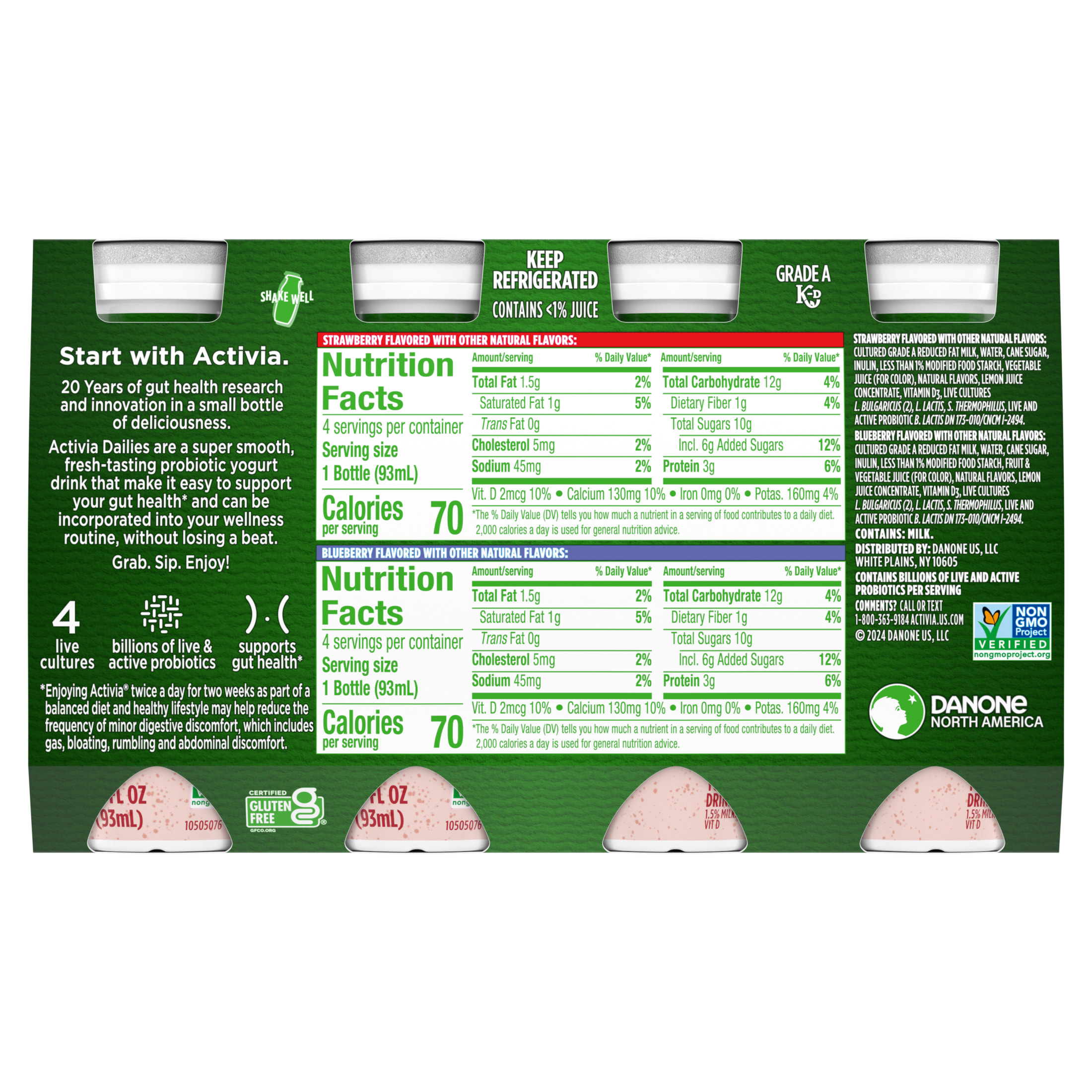 Activia Probiotic Dailies Strawberry and Blueberry Lowfat Probiotic Yogurt Drinks, 3.1 fl oz, 8 Count thumbnail 3
