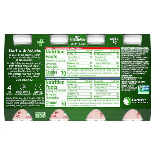 Activia Probiotic Dailies Strawberry and Blueberry Lowfat Probiotic Yogurt Drinks, 3.1 fl oz, 8 Count thumbnail 3