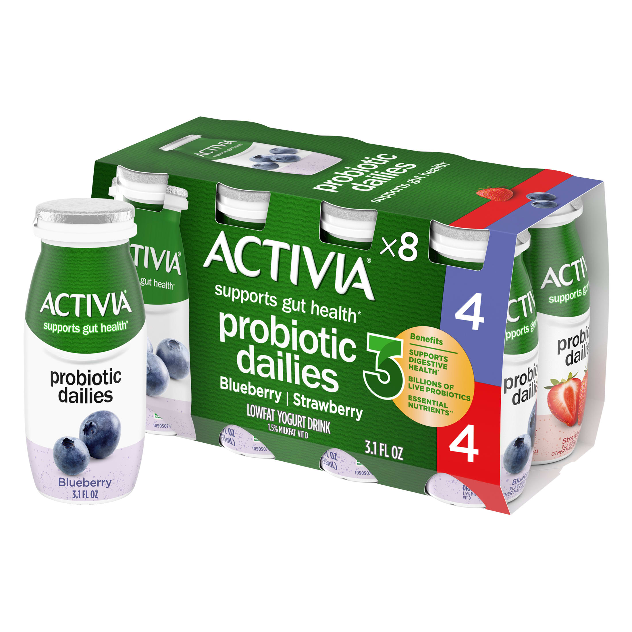Activia Probiotic Dailies Strawberry and Blueberry Lowfat Probiotic Yogurt Drinks, 3.1 fl oz, 8 Count thumbnail 4