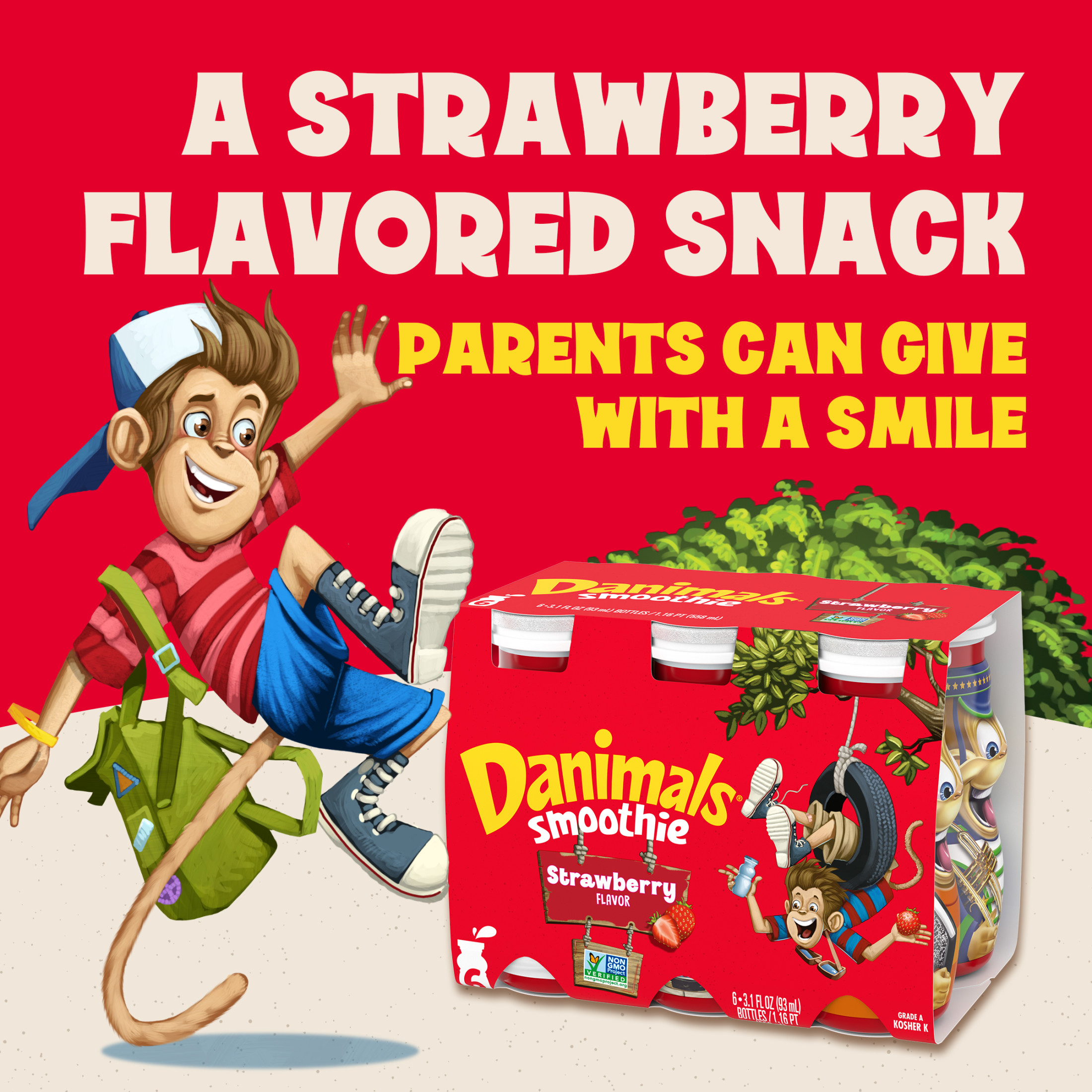 Danimals Smoothie Strawberry Explosion Dairy Drink, 3.1 OZ, 6 Ct thumbnail 2