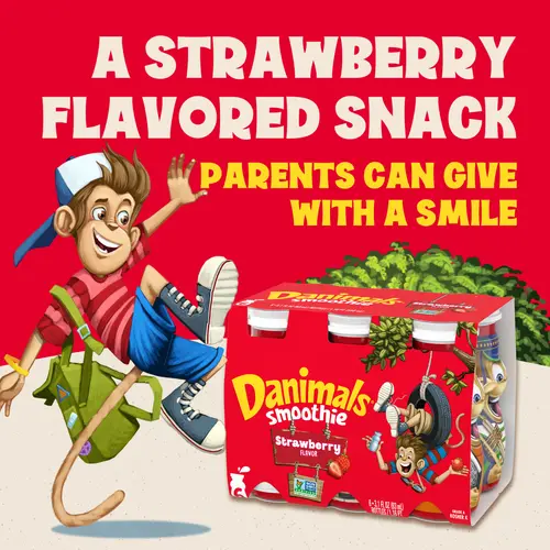Danimals Smoothie Strawberry Explosion Dairy Drink, 3.1 OZ, 6 Ct thumbnail 2