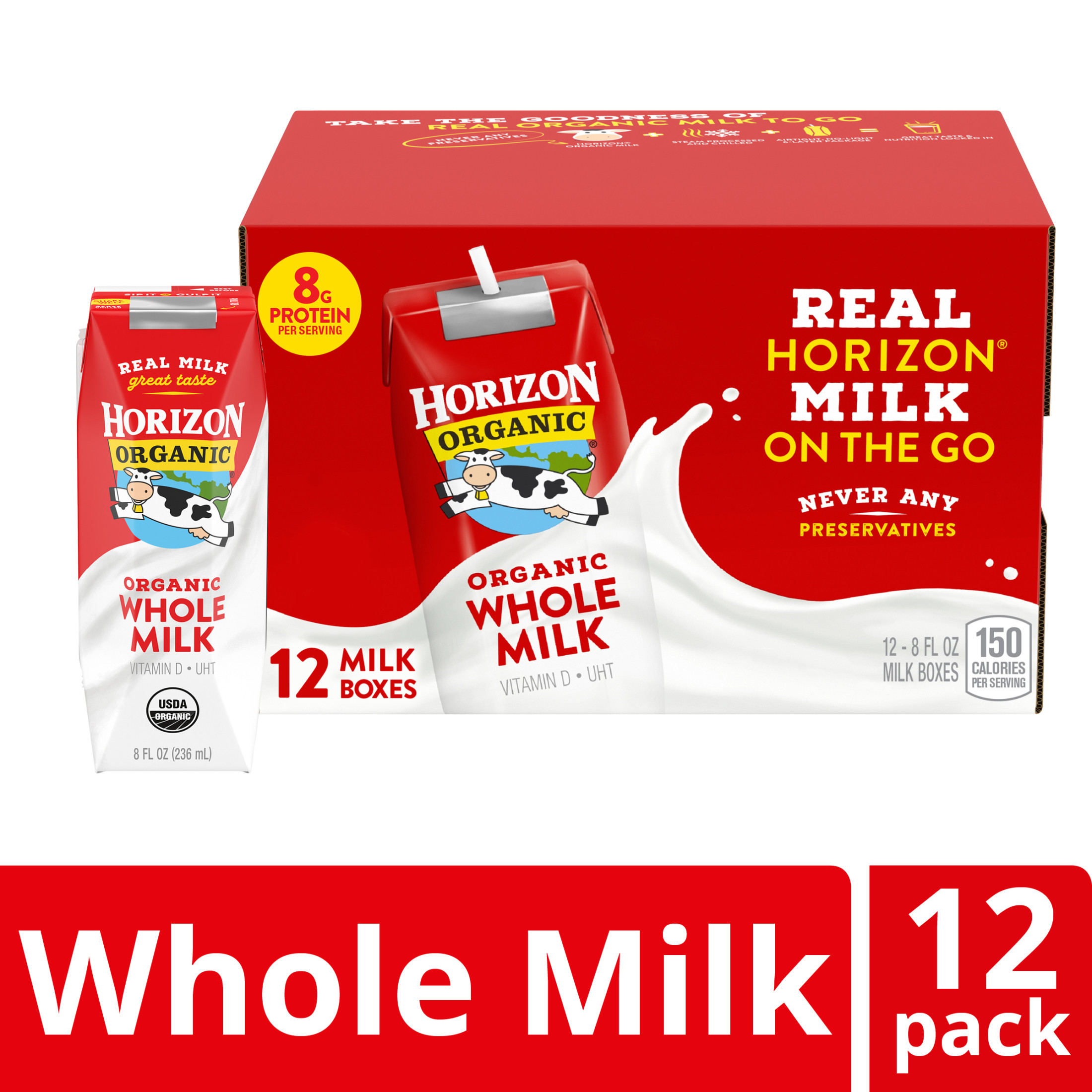 Horizon Organic Shelf-Stable Whole Milk Boxes, 8 fl oz, 12 Pack