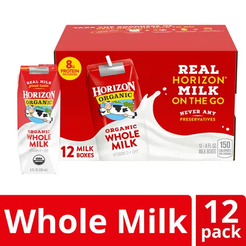 Horizon Organic Shelf-Stable Whole Milk Boxes, 8 fl oz, 12 Pack