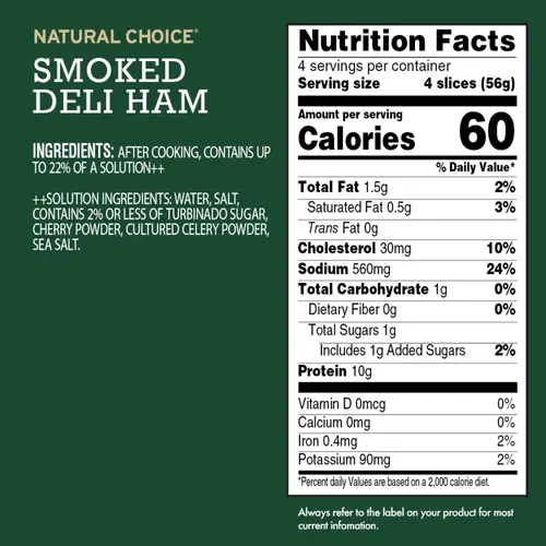 HORMEL NATURAL CHOICE Deli Meat, Smoked Deli Ham, Refrigerated, 8 oz Resealable Plastic Package thumbnail 4