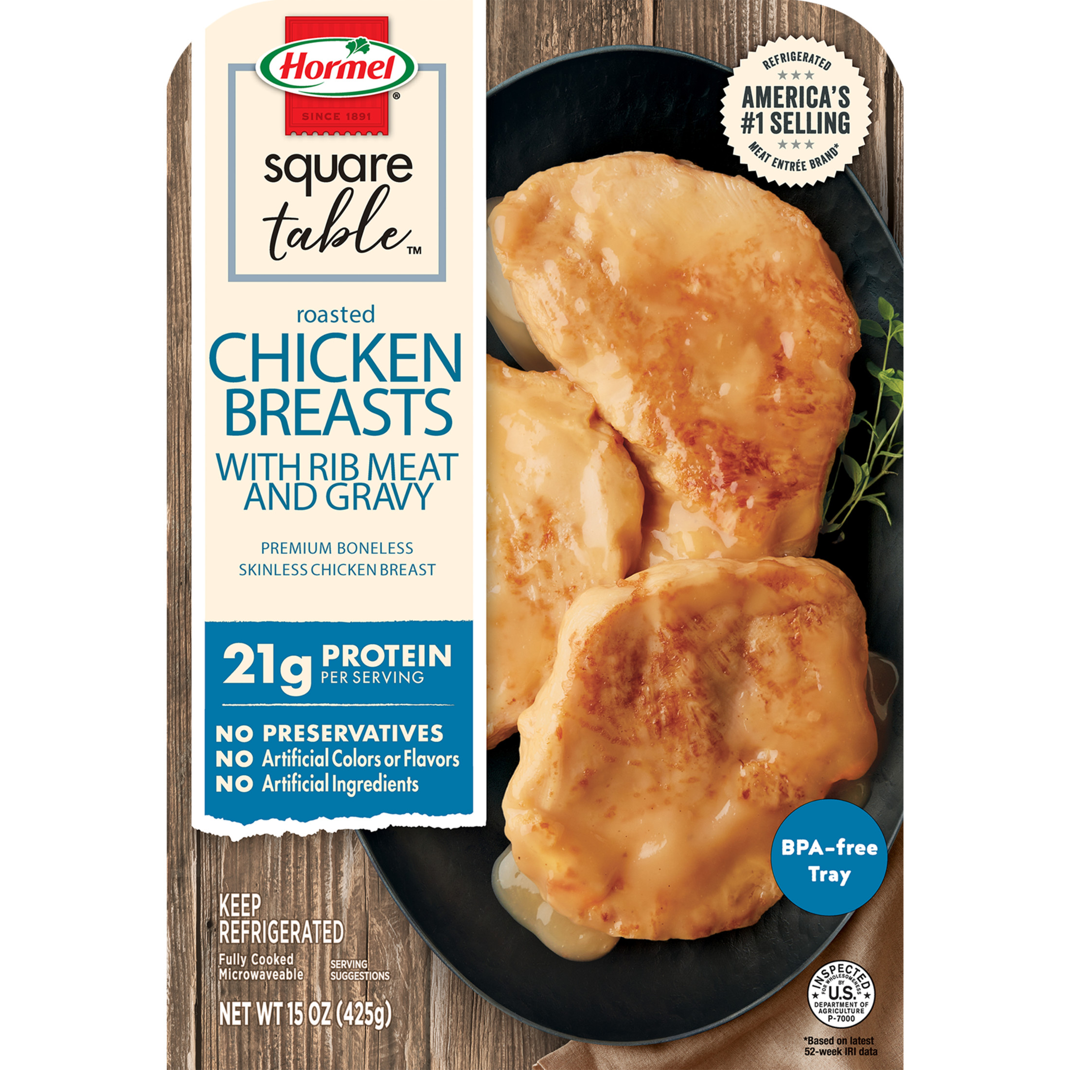 HORMEL SQUARE TABLE Roasted Chicken Breasts & Gravy EntrÃ©e, Refrigerated, 15 oz Plastic Tray