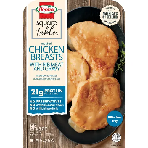 HORMEL SQUARE TABLE Roasted Chicken Breasts & Gravy EntrÃ©e, Refrigerated, 15 oz Plastic Tray