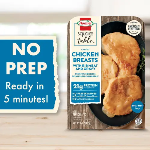 HORMEL SQUARE TABLE Roasted Chicken Breasts & Gravy EntrÃ©e, Refrigerated, 15 oz Plastic Tray thumbnail 2