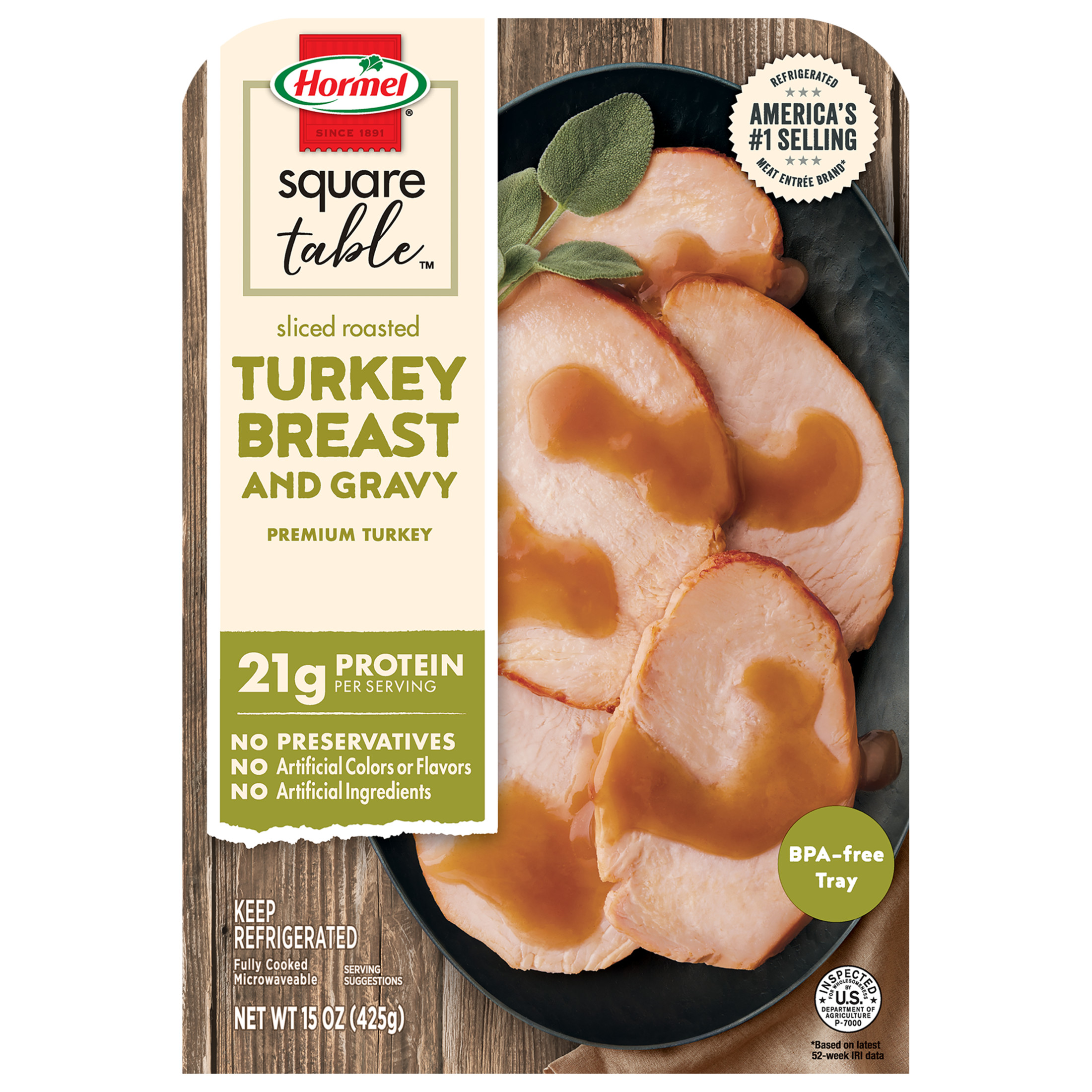 Hormel Square Table Sliced Roasted Turkey Breast & Gravy, Refrigerated EntrÃ©e, 15 oz Tray