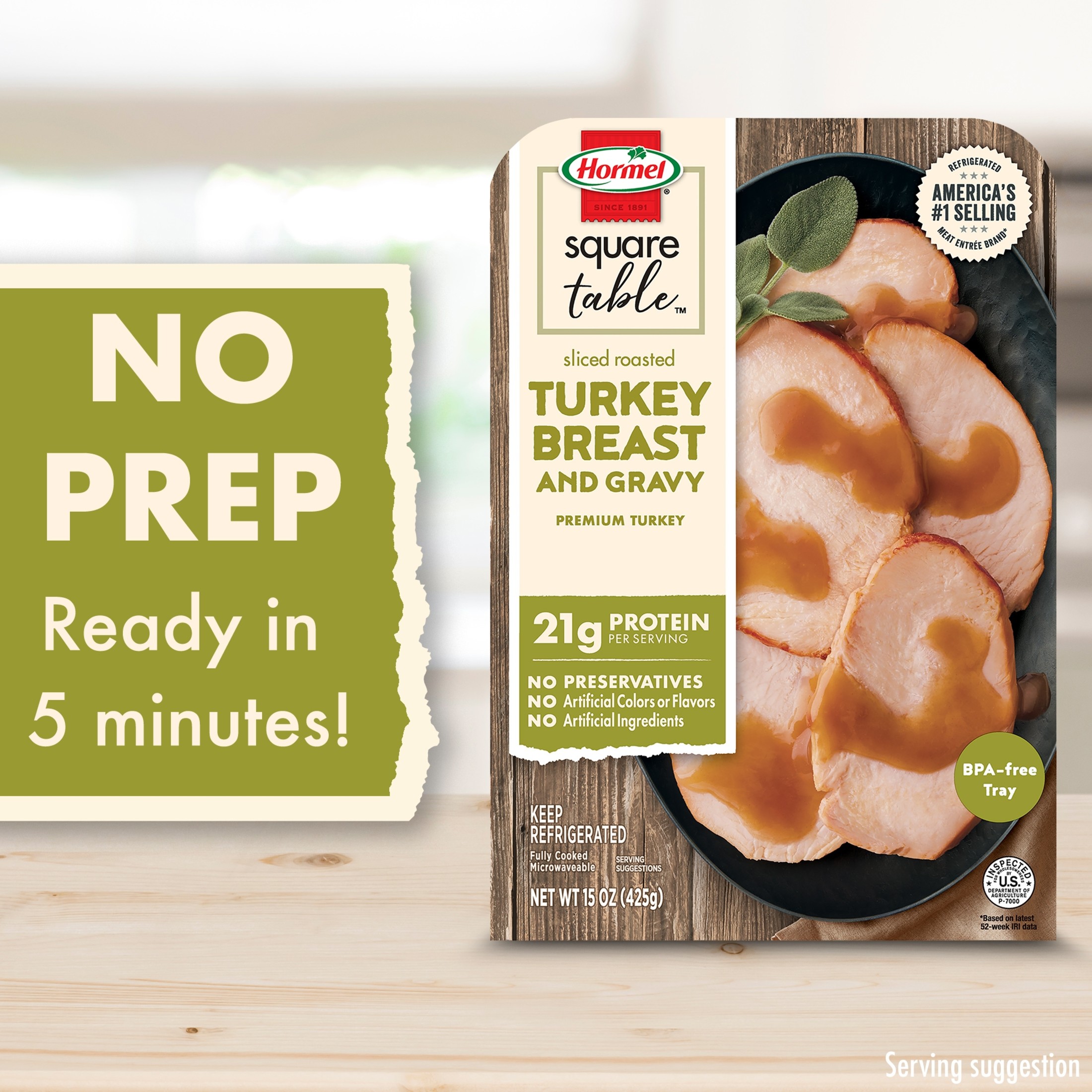 Hormel Square Table Sliced Roasted Turkey Breast & Gravy, Refrigerated EntrÃ©e, 15 oz Tray thumbnail 2
