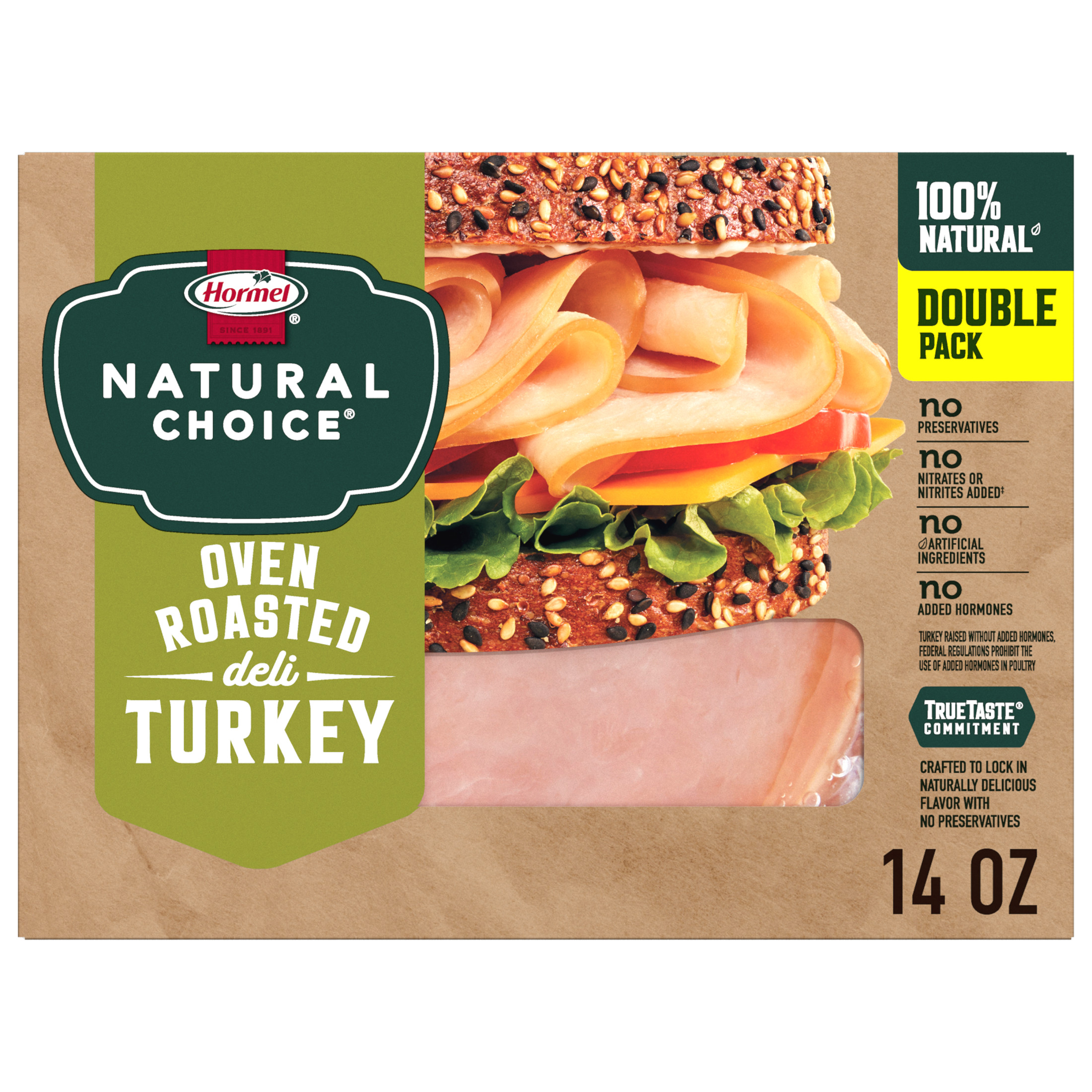 HORMEL NATURAL CHOICE Deli Meat, Oven Roasted Turkey, Refrigerated, 7 oz Plastic Resealable Package (Pack of 2)