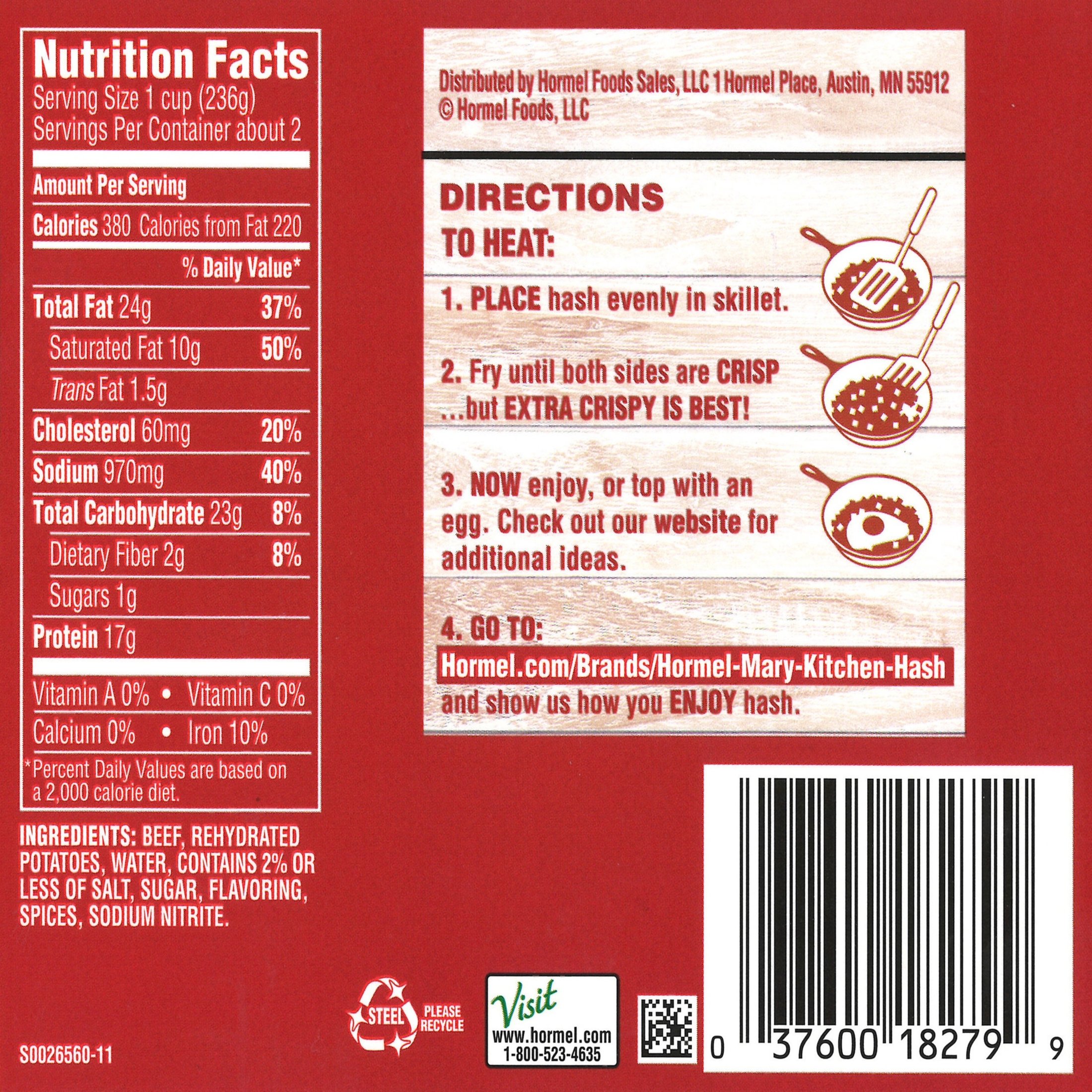 MARY KITCHEN Corned Beef Hash, Canned Corned Beef, Shelf-Stable, 14 oz Steel Can thumbnail 4